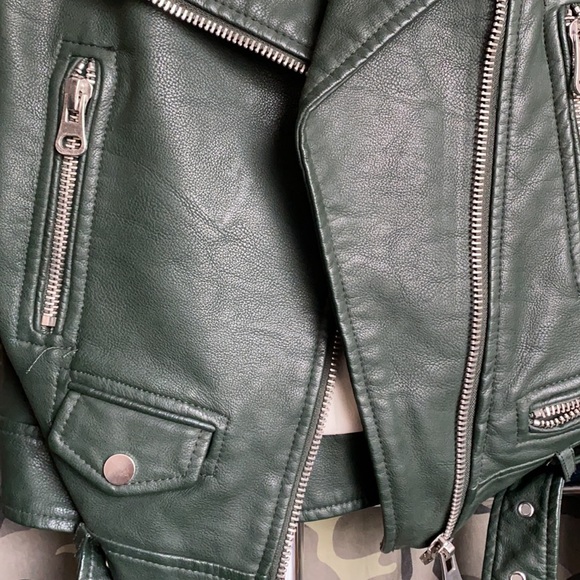 Zara Leather Green Jacket with removal Collar - Picture 16 of 16